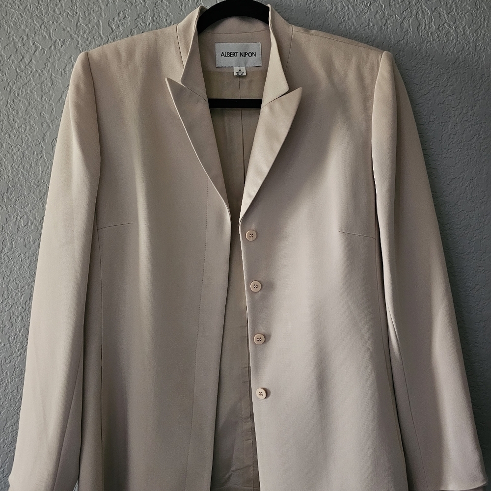 ALBERT NIPON Cream Ivory 2pc Suit Coat Blazer And Pants Set Size 8 - Picture 12 of 16